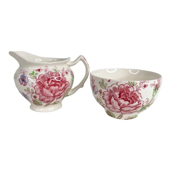 Johnson Brothers Rose Chintz Mini Creamer & Open Sugar Bowl Made England Stamp - Picture 1 of 12